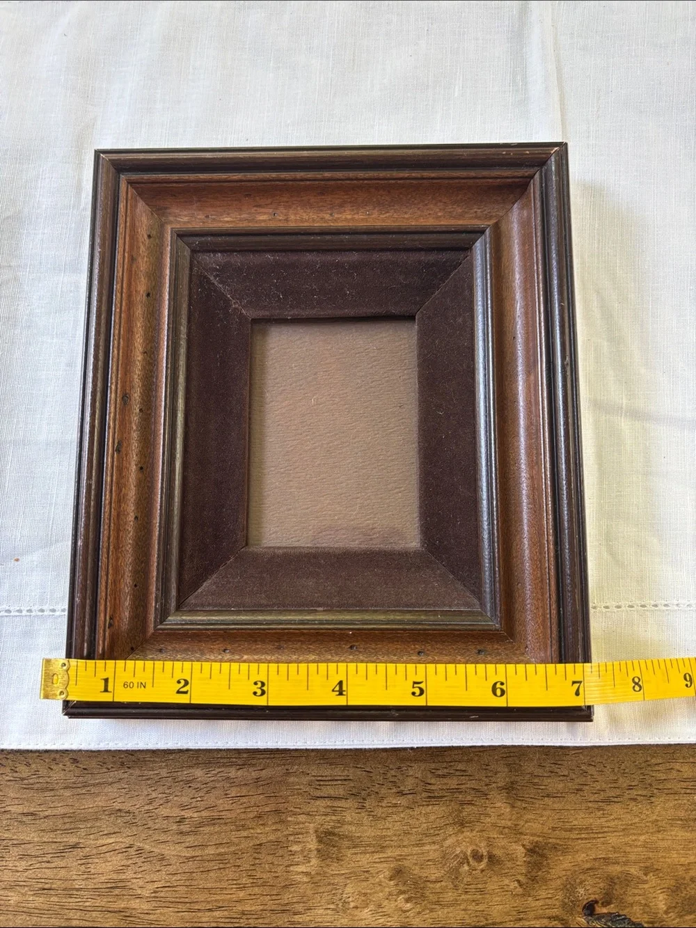 Vintage-Style Wood Picture Frame in Dark Brown Velvet Bordered